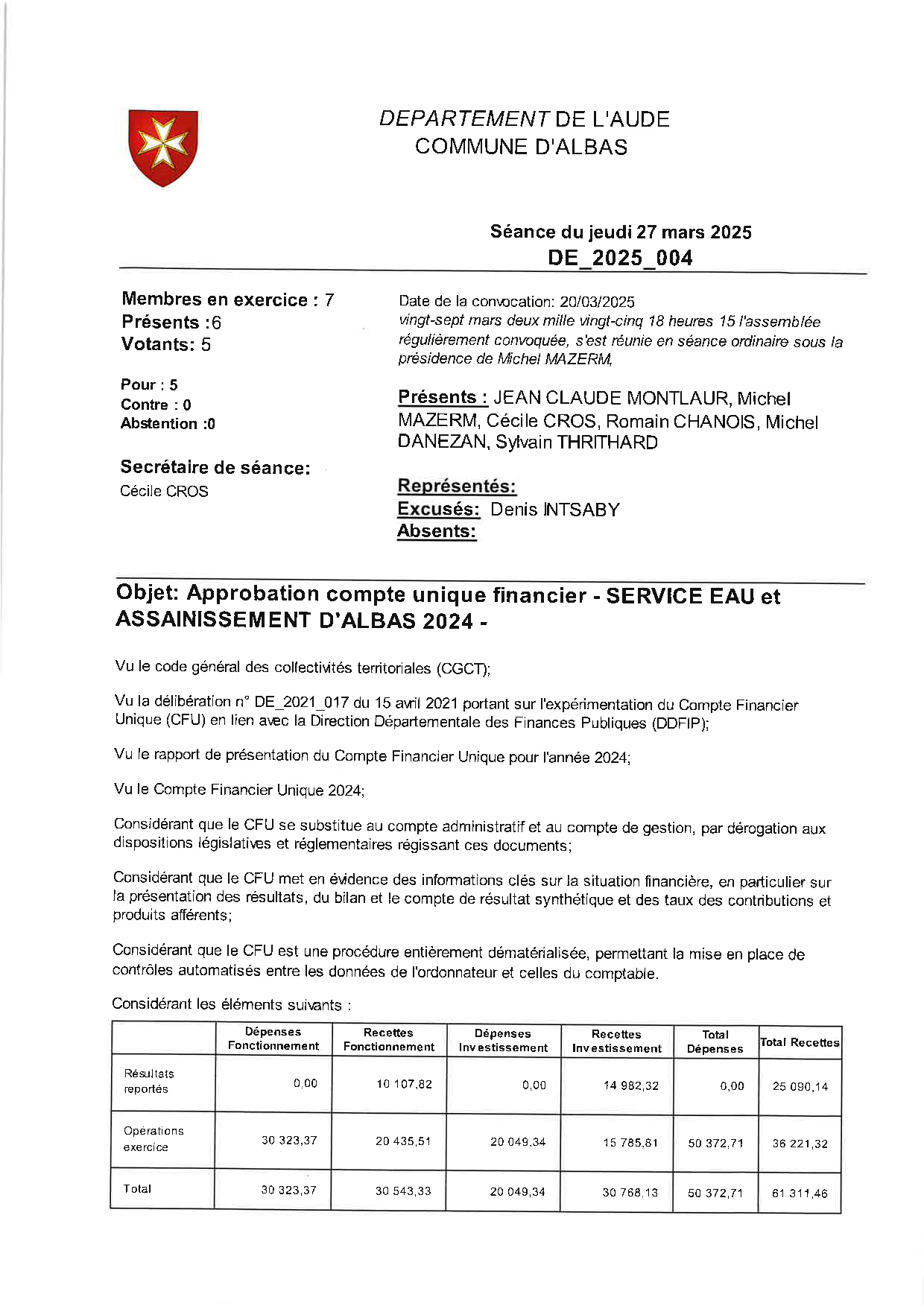 Délibération 27 03 2025