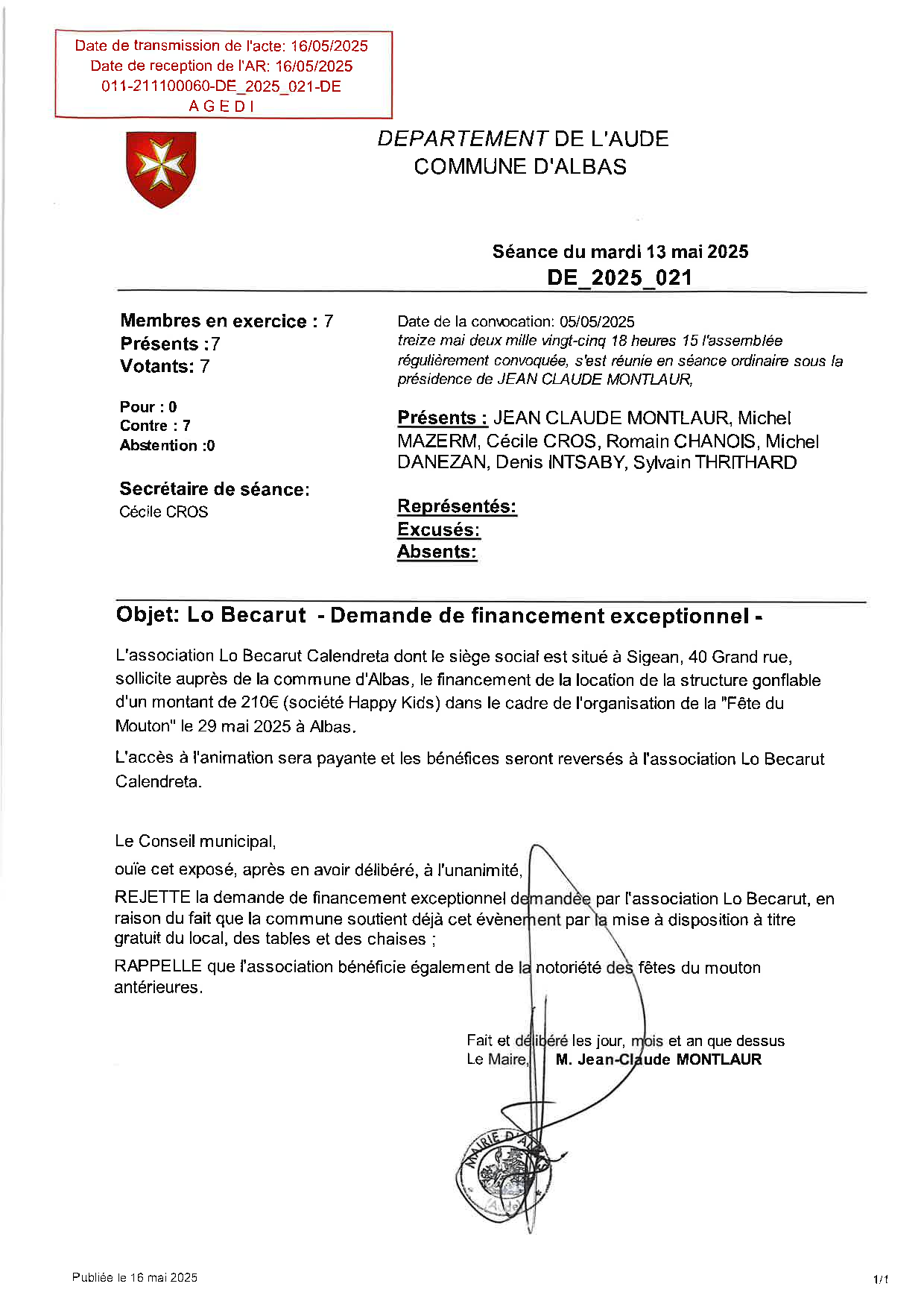 Délibération 13 05 2025