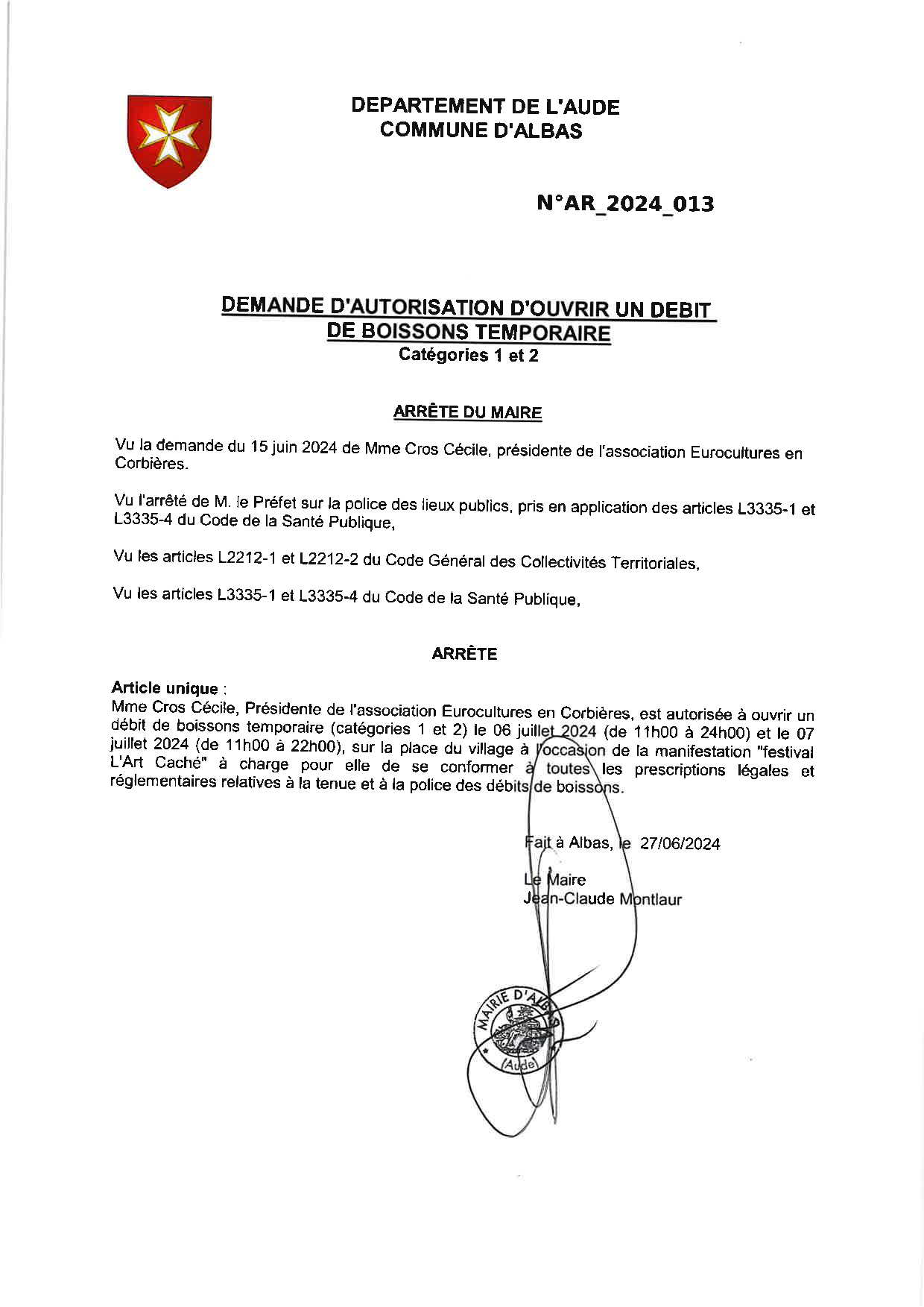 Arrêtés Règlementaires 2024