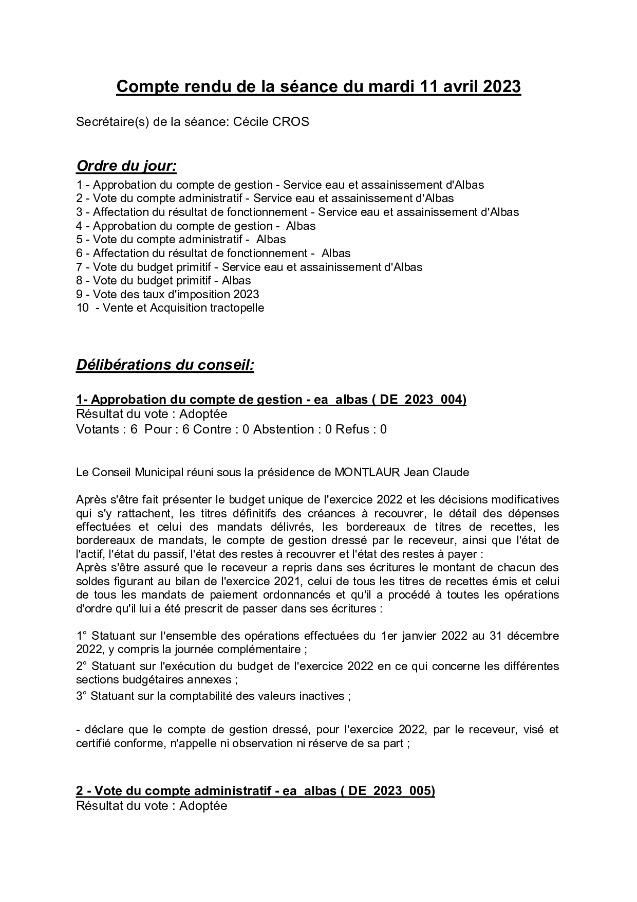Compte rendu séance du 11 avril 2023