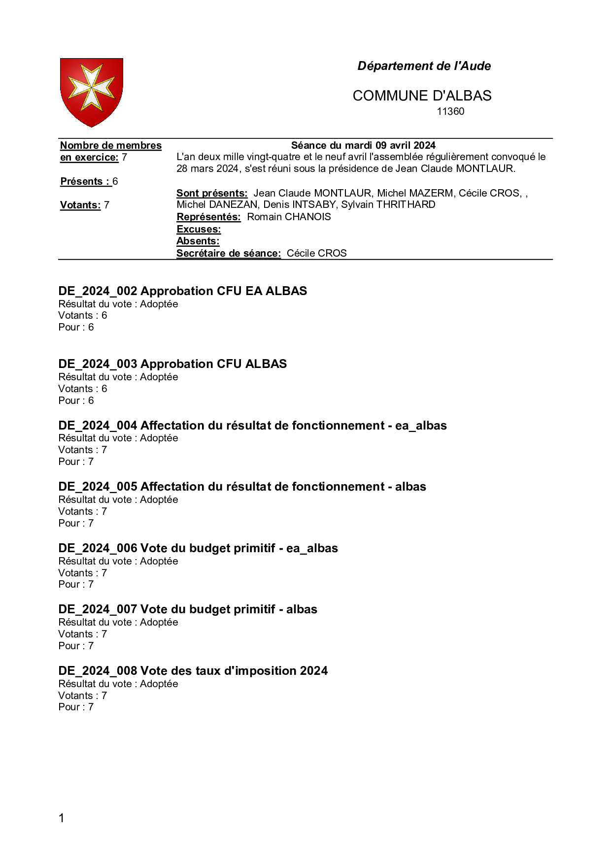 PV séance du 09 avril 2024