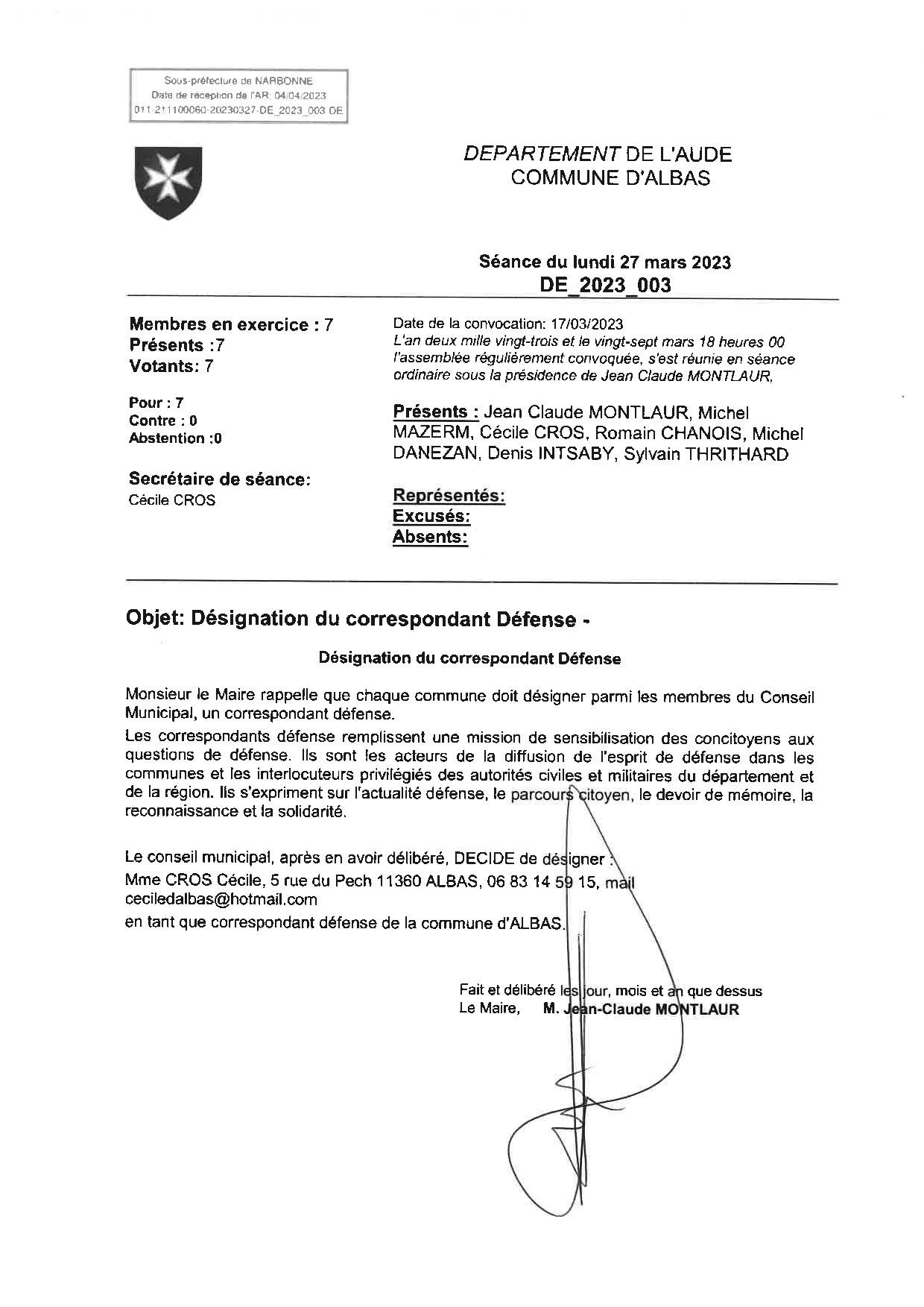 Délibérations - 27 mars 2023