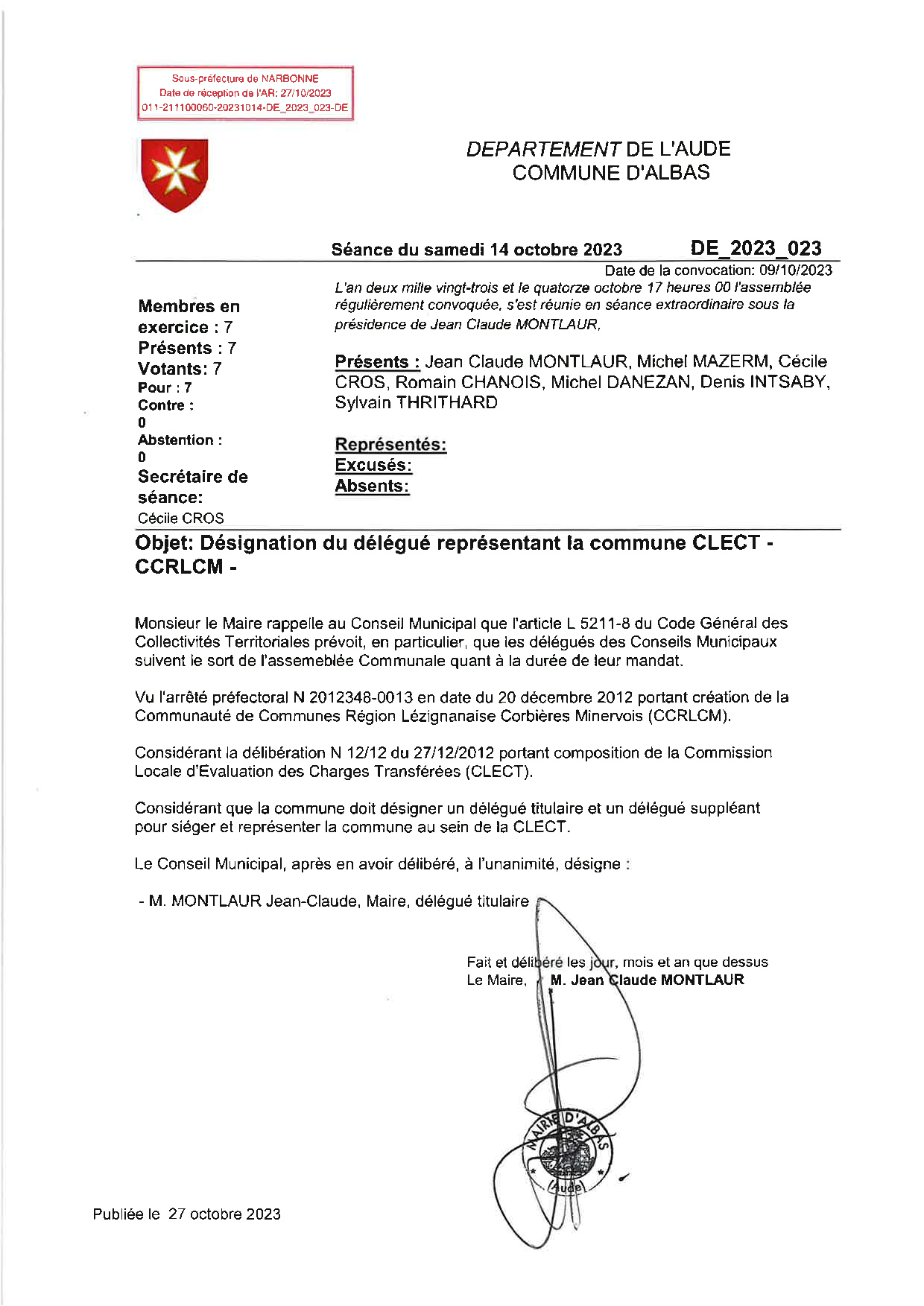 Délibérations - 14 octobre 2023