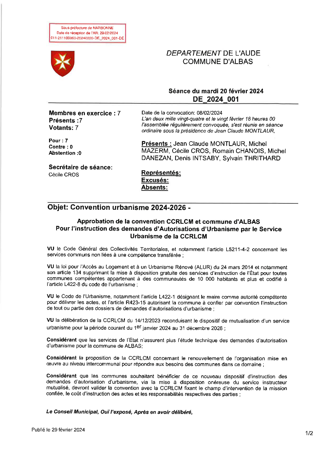 Délibération 20 février 2024
