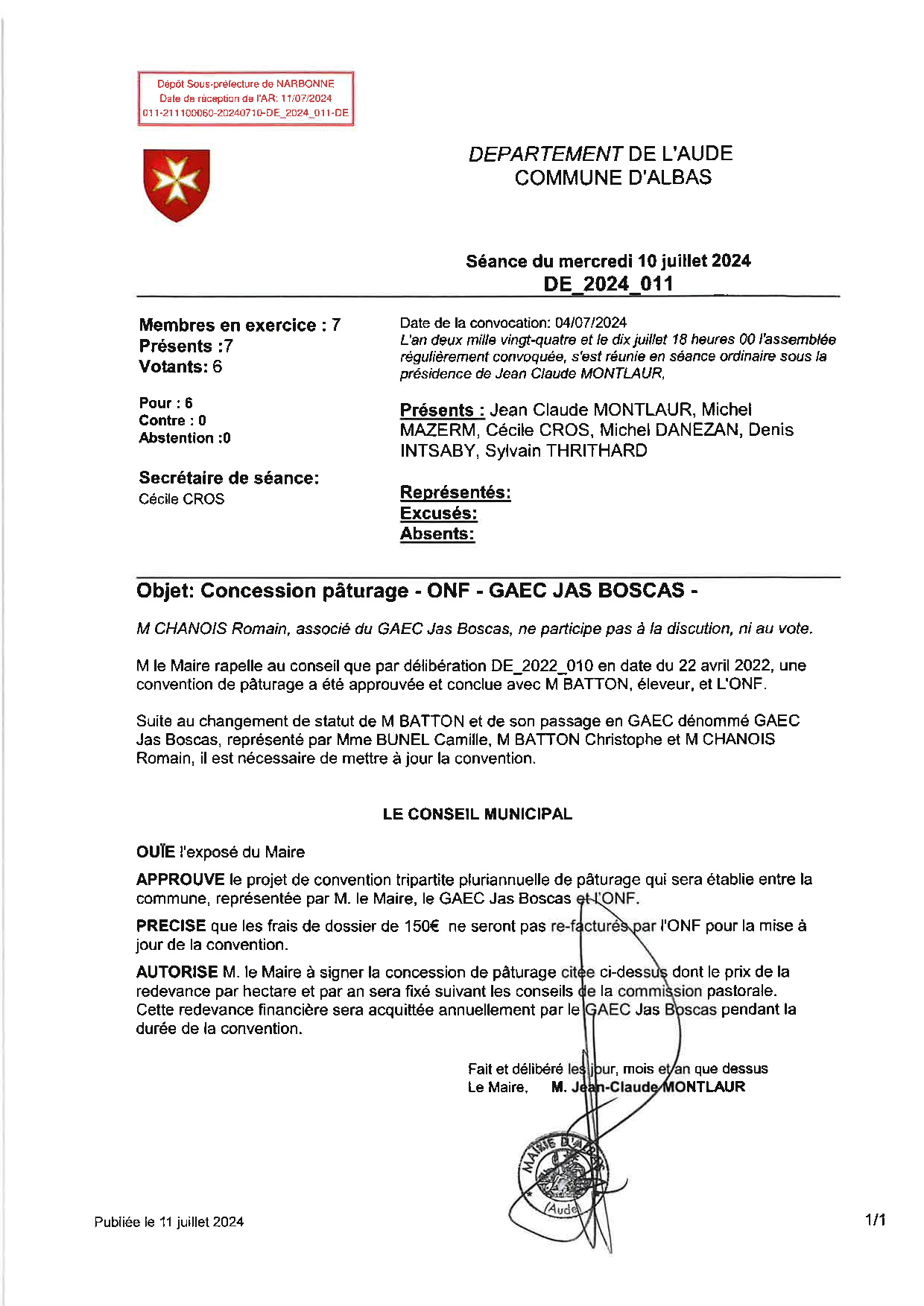 Délibération 10 juillet 2024